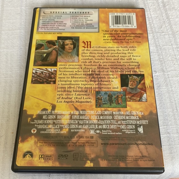 🎬PRICING🎬 Braveheart DVD with Mel Gibson - Widescreen Edition - Picture 2 of 7